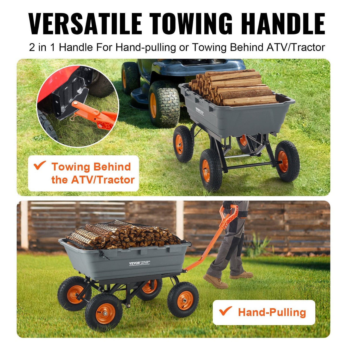 Heavy-Duty Poly Garden Cart with Convertible Handle, 680 kg Capacity, 0.33 m Tires