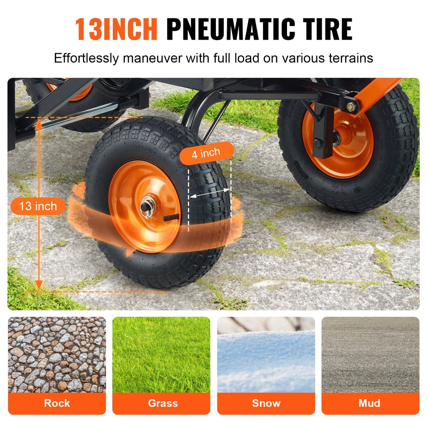 Heavy-Duty Poly Garden Cart with Convertible Handle, 680 kg Capacity, 0.33 m Tires