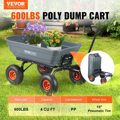 Poly Garden Dump Cart with Steel Frame, 272kg Capacity, 0.25m Tires