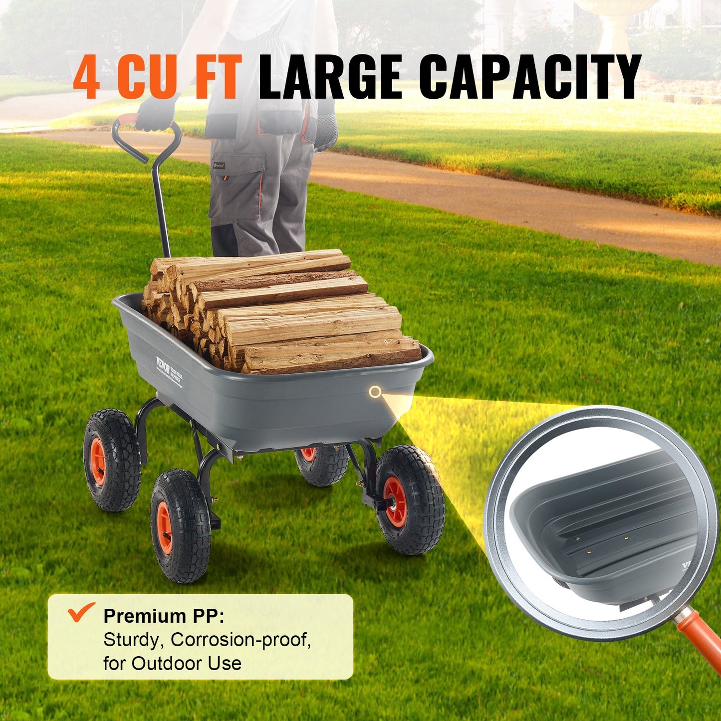 VEVOR Dump Cart, Poly Garden Dump Cart with Easy to Assemble Steel Frame, Dump Wagon