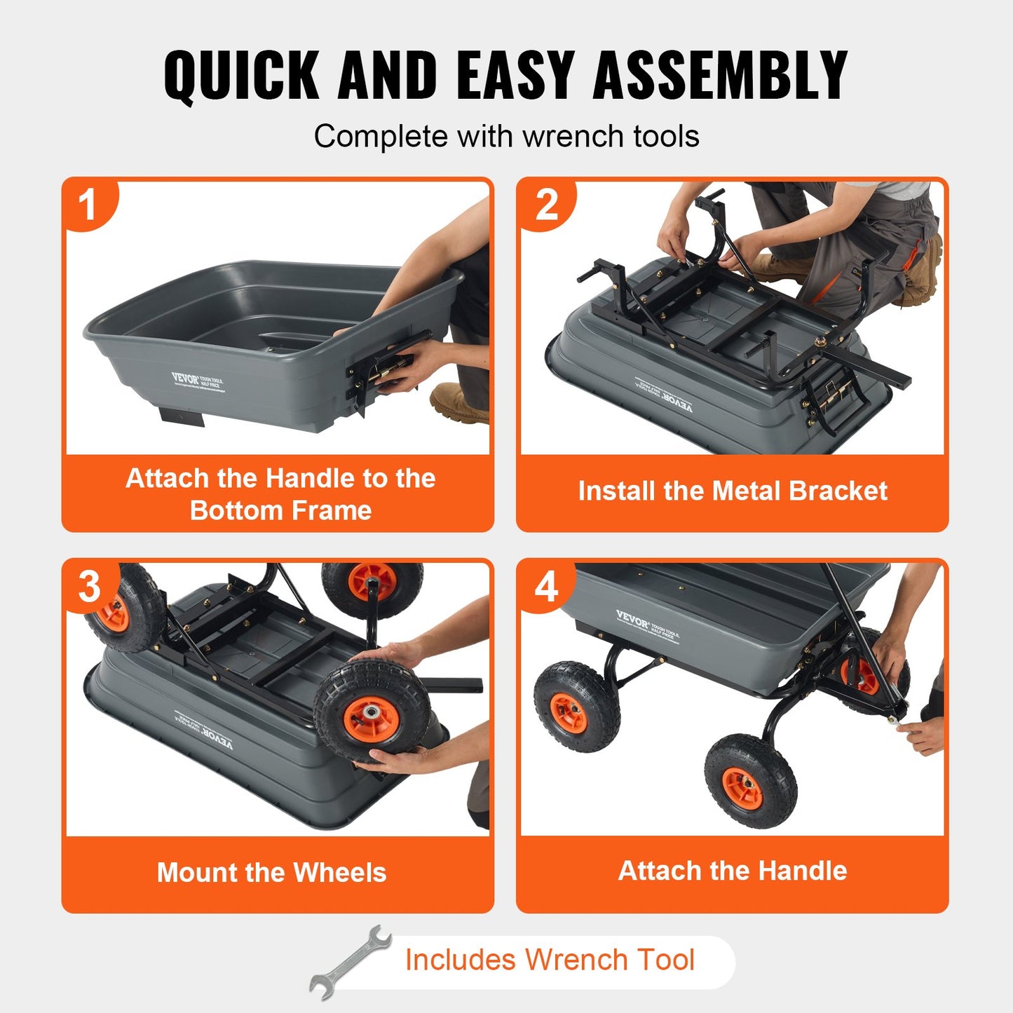 VEVOR Dump Cart, Poly Garden Dump Cart with Easy to Assemble Steel Frame, Dump Wagon