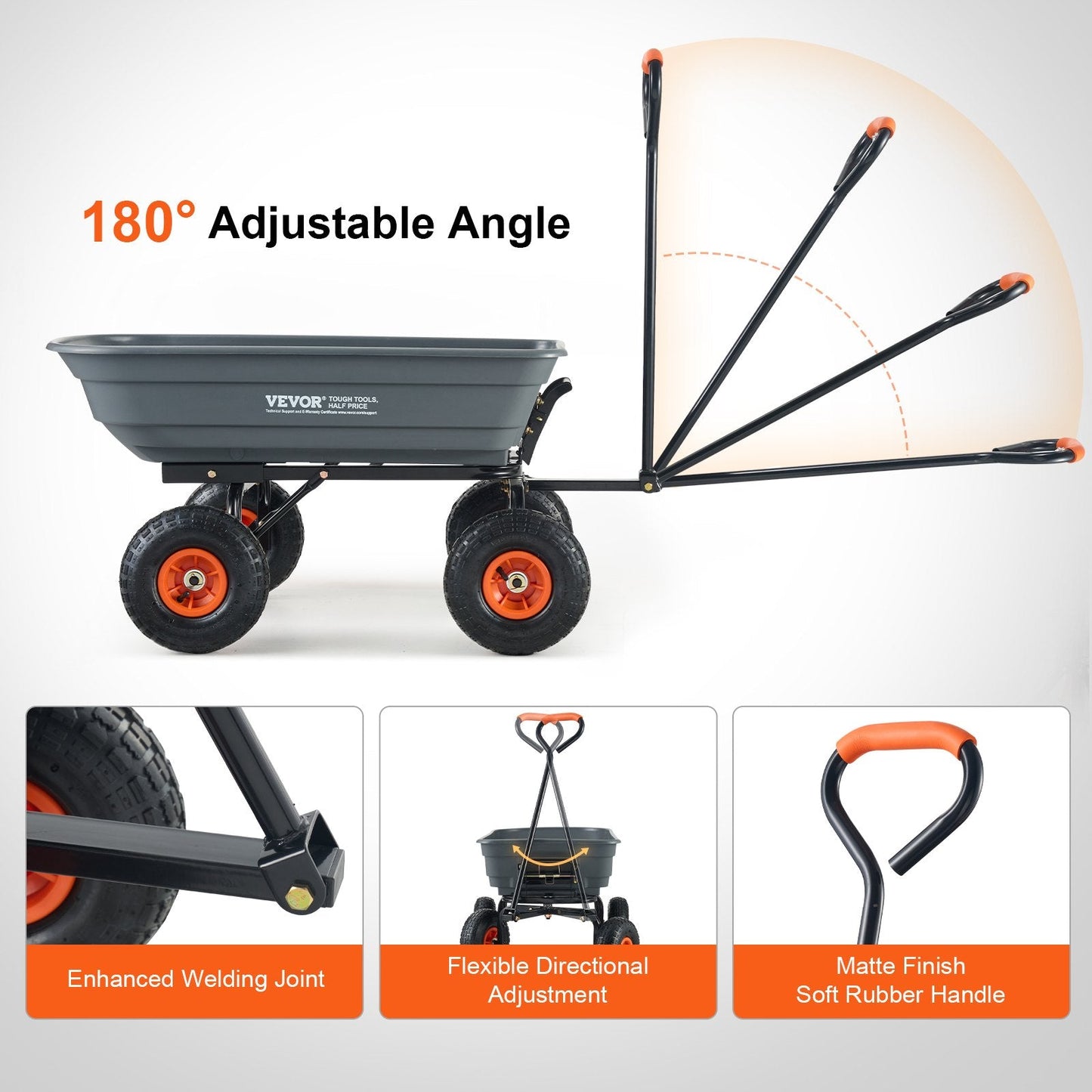 Poly Garden Dump Cart with Steel Frame, 272kg Capacity, 0.25m Tires