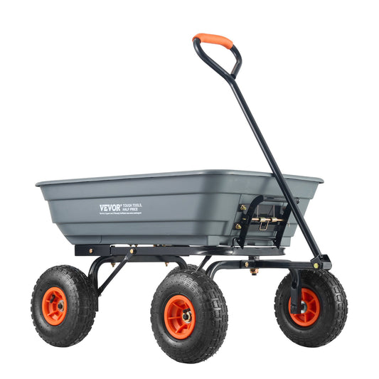 VEVOR Dump Cart, Poly Garden Dump Cart with Easy to Assemble Steel Frame, Dump Wagon