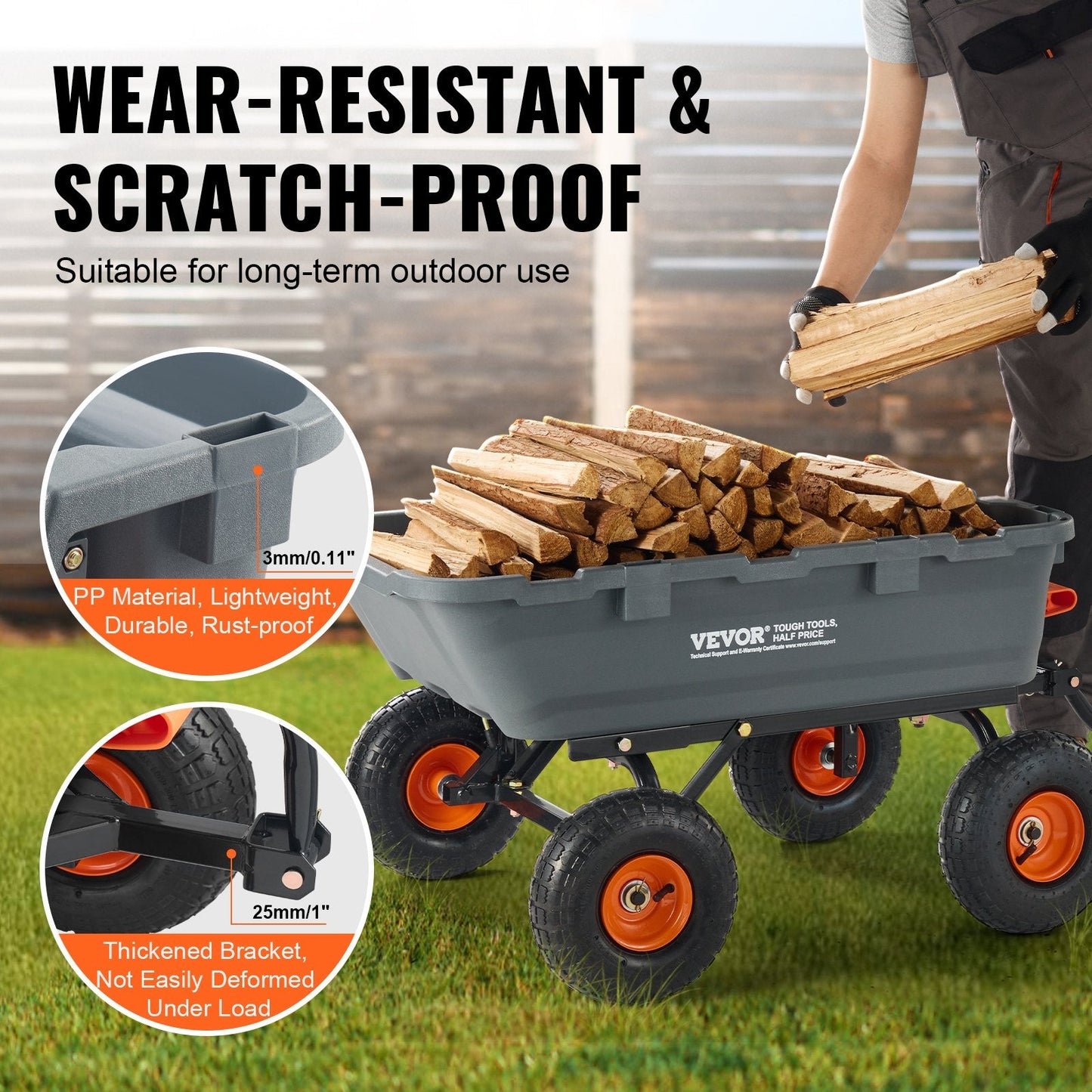 Heavy-Duty Poly Garden Cart with Convertible Handle, 362kg Capacity, 0.25m Tires