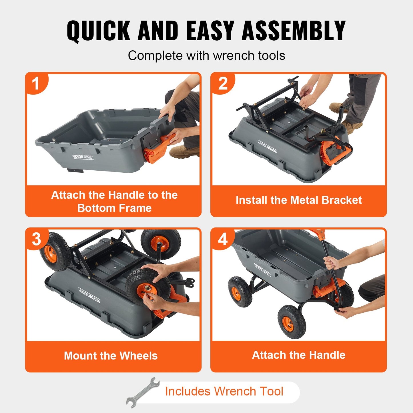VEVOR Dump Cart, Poly Garden Dump Cart with Easy to Assemble Steel Frame, Dump Wagon