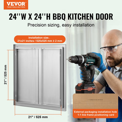 VEVOR BBQ Access Door, 610x610 mm Double Outdoor Kitchen Door, Stainless Steel Flush