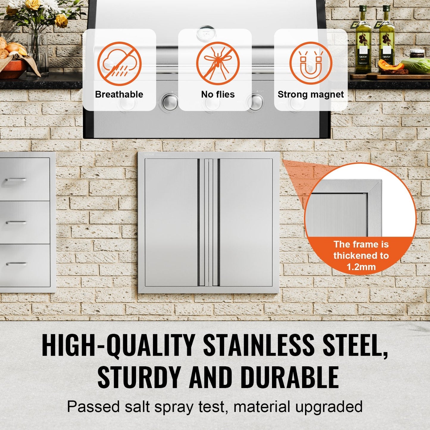 Stainless Steel Double BBQ Access Door, 0.61x0.61m for Outdoor Kitchen