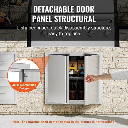 Stainless Steel Double Door for Outdoor Kitchen, 0.66x0.61 m, Easy Install