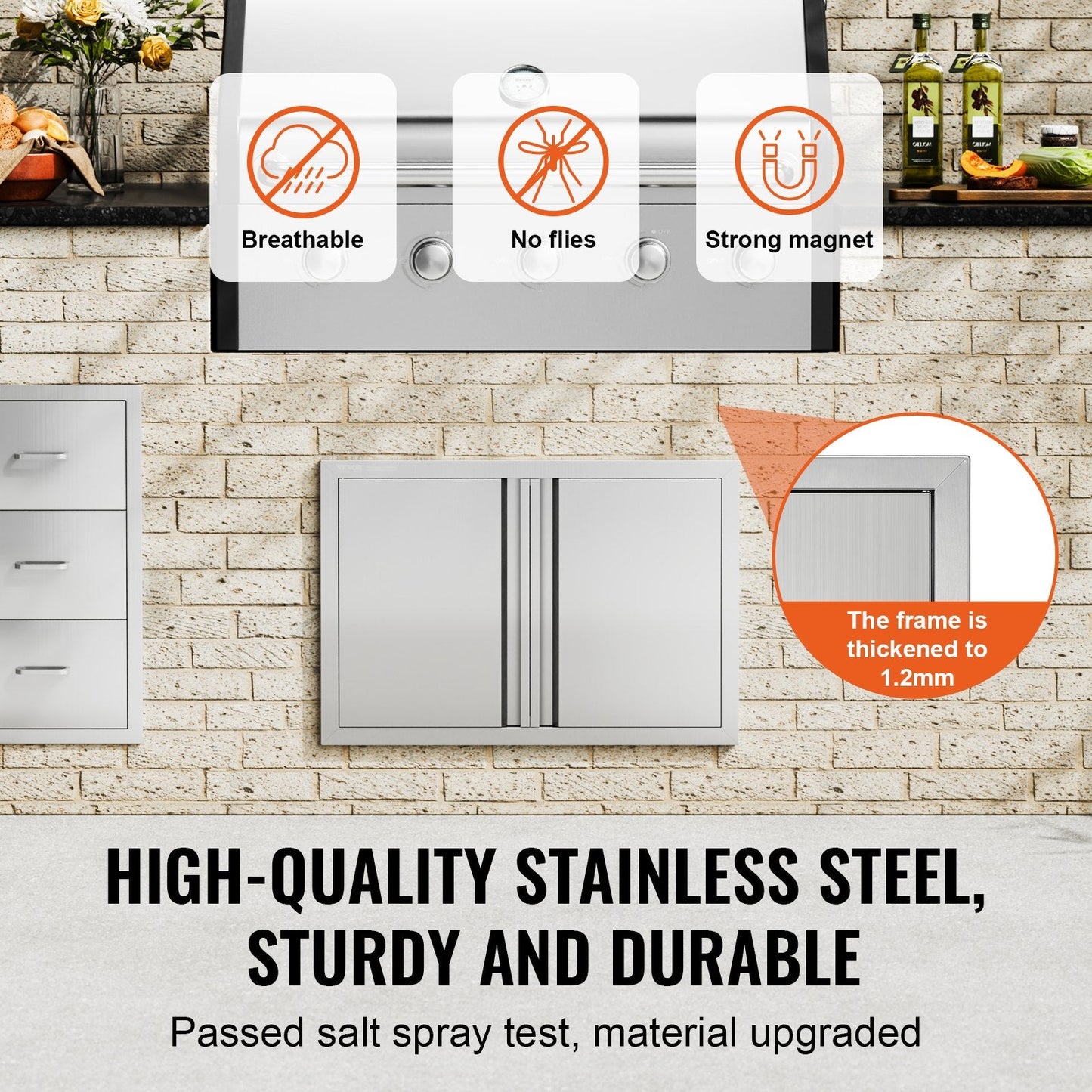 Stainless Steel Double BBQ Access Door, 0.71x0.48 m for Outdoor Kitchen