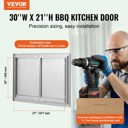 VEVOR BBQ Access Door, 762x532 mm Double Outdoor Kitchen Door, Stainless Steel Flush