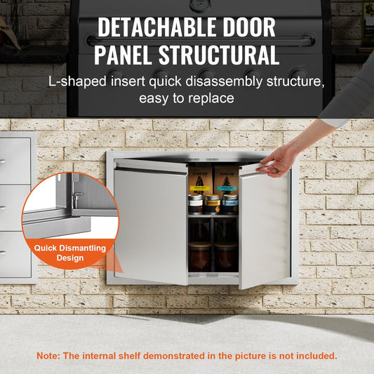 Stainless Steel Outdoor Kitchen Access Door, 0.76x0.53 m, Double Flush Mount