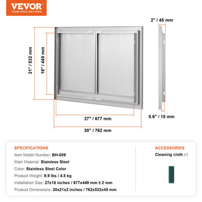 VEVOR BBQ Access Door, 762x532 mm Double Outdoor Kitchen Door, Stainless Steel Flush