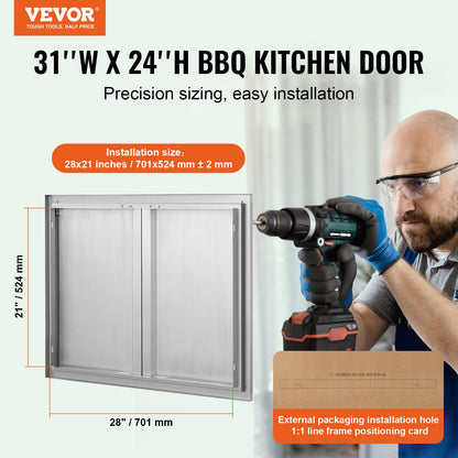 VEVOR BBQ Access Door, 787x609 mm Double Outdoor Kitchen Door, Stainless Steel Flush