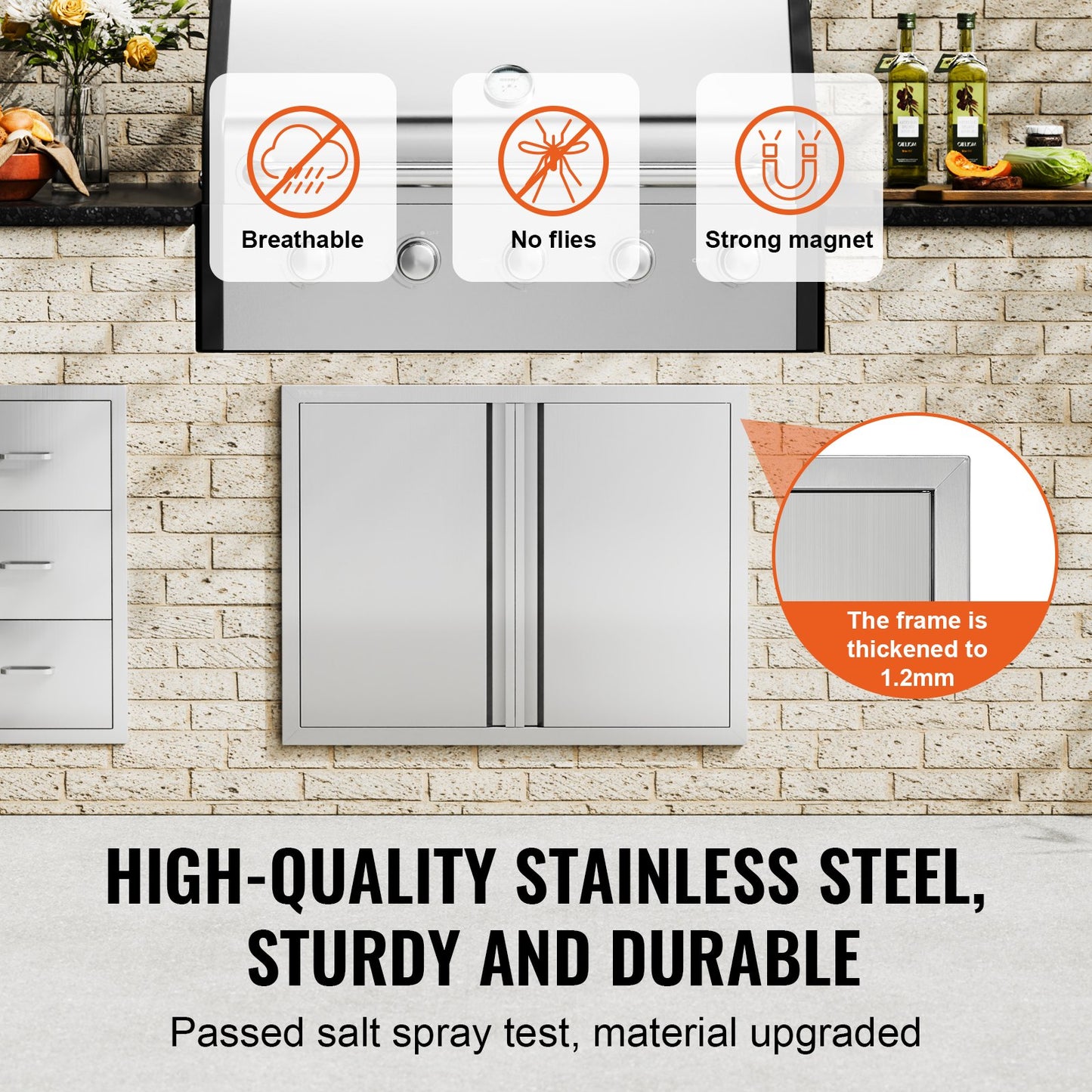VEVOR BBQ Access Door, 787x609 mm Double Outdoor Kitchen Door, Stainless Steel Flush