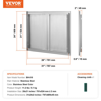 VEVOR BBQ Access Door, 787x609 mm Double Outdoor Kitchen Door, Stainless Steel Flush