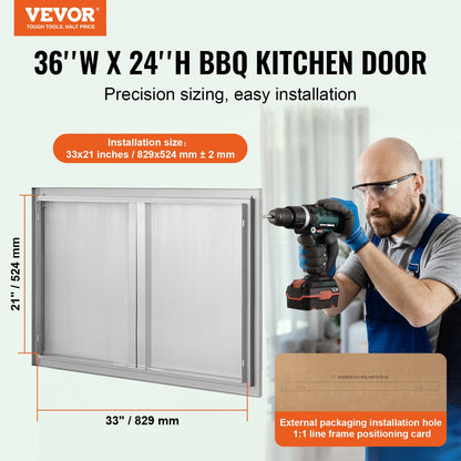 VEVOR BBQ Access Door, 914x610 mm Double Outdoor Kitchen Door, Stainless Steel Flush