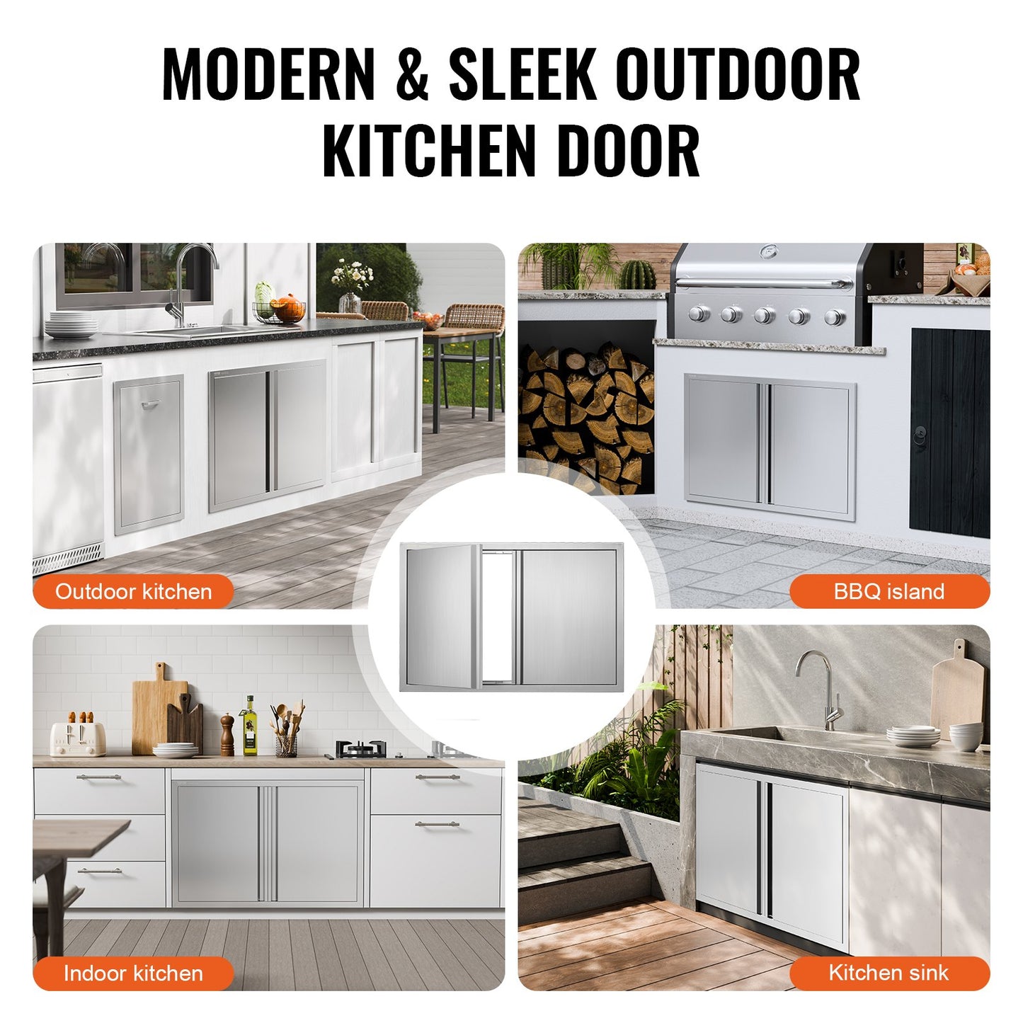 VEVOR BBQ Access Door, 914x610 mm Double Outdoor Kitchen Door, Stainless Steel Flush