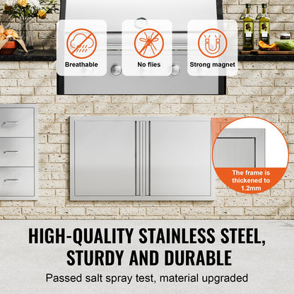 VEVOR BBQ Access Door, 914x534 mm Double Outdoor Kitchen Door, Stainless Steel Flush