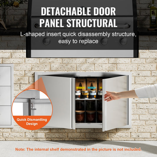 Stainless Steel Outdoor Double Kitchen Door, 0.9x0.5m, Recessed Handles