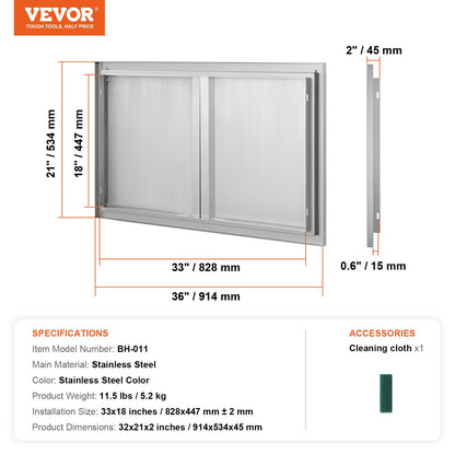 VEVOR BBQ Access Door, 914x534 mm Double Outdoor Kitchen Door, Stainless Steel Flush