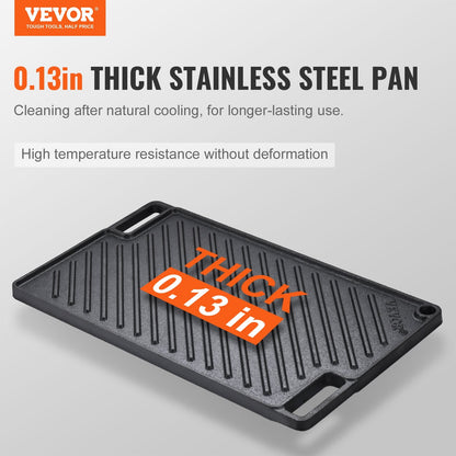 Reversible Cast Iron Grill/Griddle: 0.25m x 0.42m Non-Stick Double Burner Pan