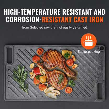Reversible Cast Iron Grill/Griddle: 0.25m x 0.42m Non-Stick Double Burner Pan