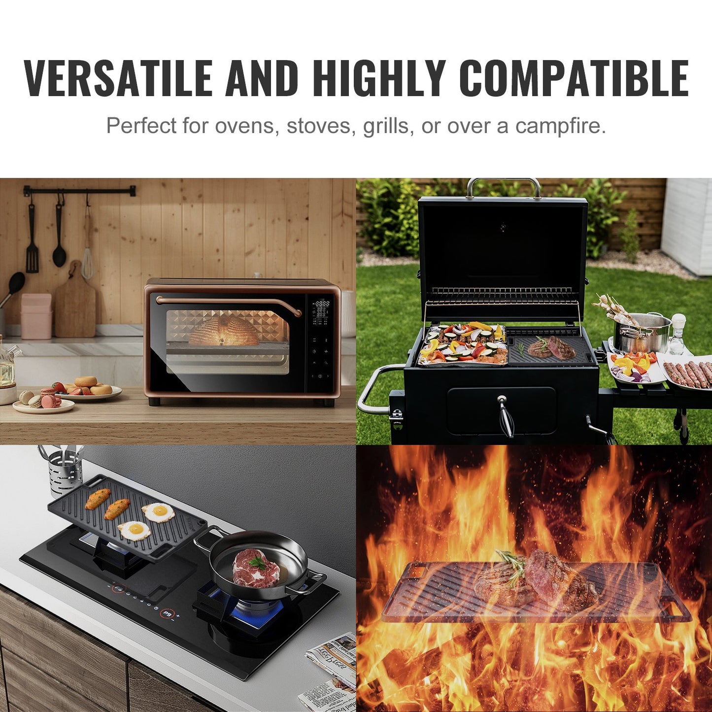 VEVOR Reversible Grill/Griddle, 9.7"x16.7" Pre-Seasoned Cast Iron Griddle, Rectangular