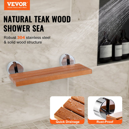 VEVOR Folding Teak Shower Seat, 20.1" x 13.2" Unfolded, Wall Mounted Fold Up Shower