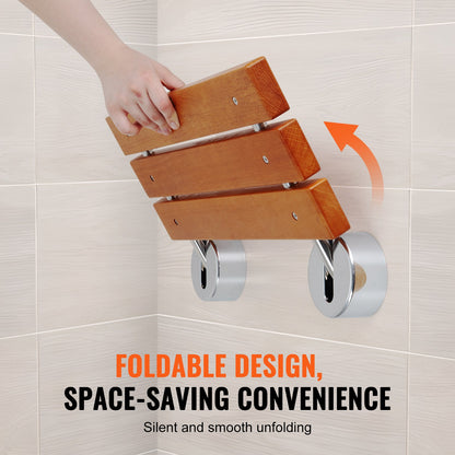 VEVOR Folding Teak Shower Seat, 20.1" x 13.2" Unfolded, Wall Mounted Fold Up Shower