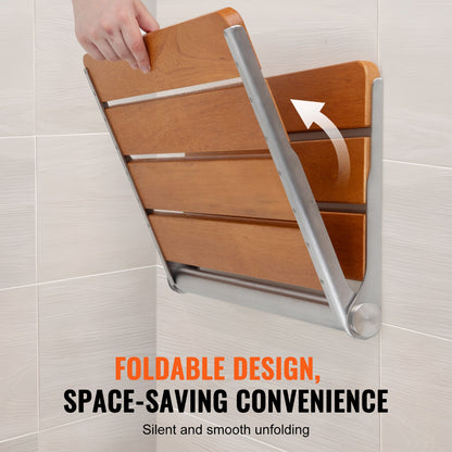 VEVOR Folding Teak Shower Seat, 20.9 x 16'' Unfolded, Wall Mounted Fold Up Shower