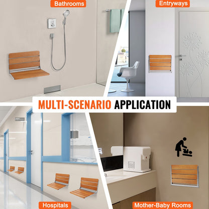 Folding Teak Shower Seat, Wall-Mounted, 0.53 x 0.41m, 226.8 kg Capacity