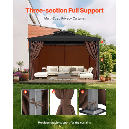 Gazebo Privacy Curtain 10' x 10' x 6.9' Waterproof Gazebo Curtains Coffee