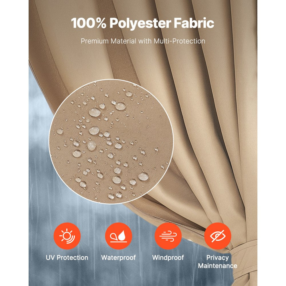 VEVOR Gazebo Privacy Curtain 12' x 10' x 7.3' Waterproof Gazebo Curtains Khaki