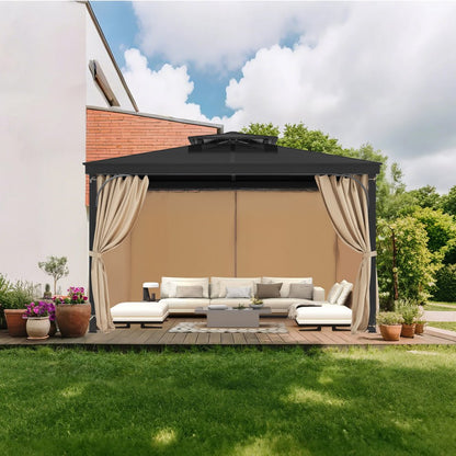 VEVOR Gazebo Privacy Curtain 12' x 10' x 7.3' Waterproof Gazebo Curtains Khaki