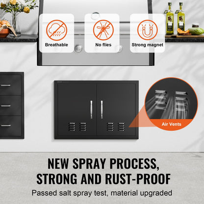 Outdoor Kitchen Double Door, 0.76 x 0.53 m, Matte Black, Easy Install, with Vents