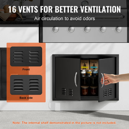 Outdoor Kitchen Double Door, 0.76 x 0.53 m, Matte Black, Easy Install, with Vents