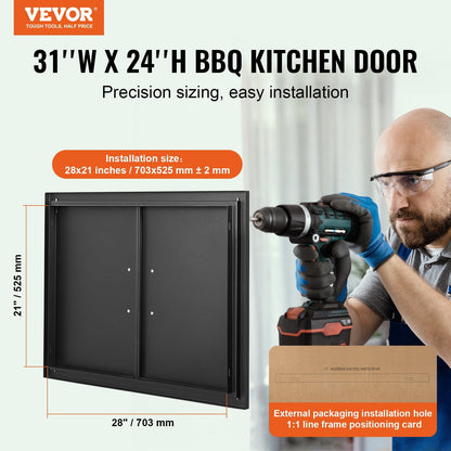 Double Outdoor Kitchen Access Door, 0.79x0.61 m, Matte Black, Cold Plate Design