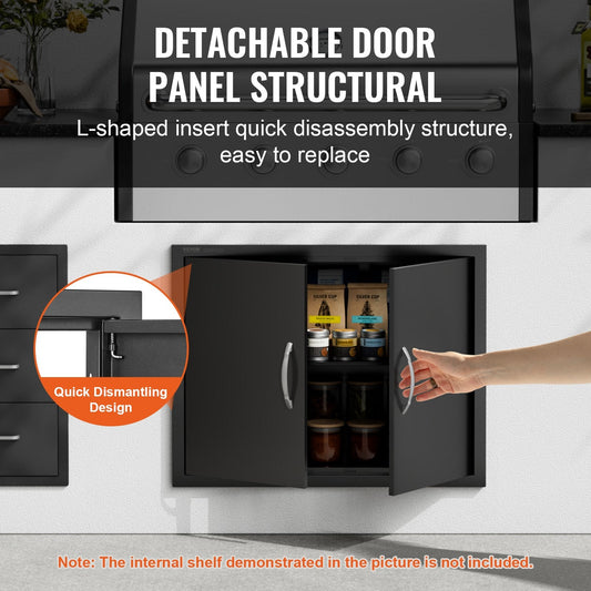 Double Outdoor Kitchen Access Door, 0.79x0.61 m, Matte Black, Cold Plate Design