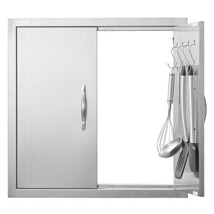 Stainless Steel Double Outdoor BBQ Access Door, 0.61x0.61 m, with Handles & Hooks