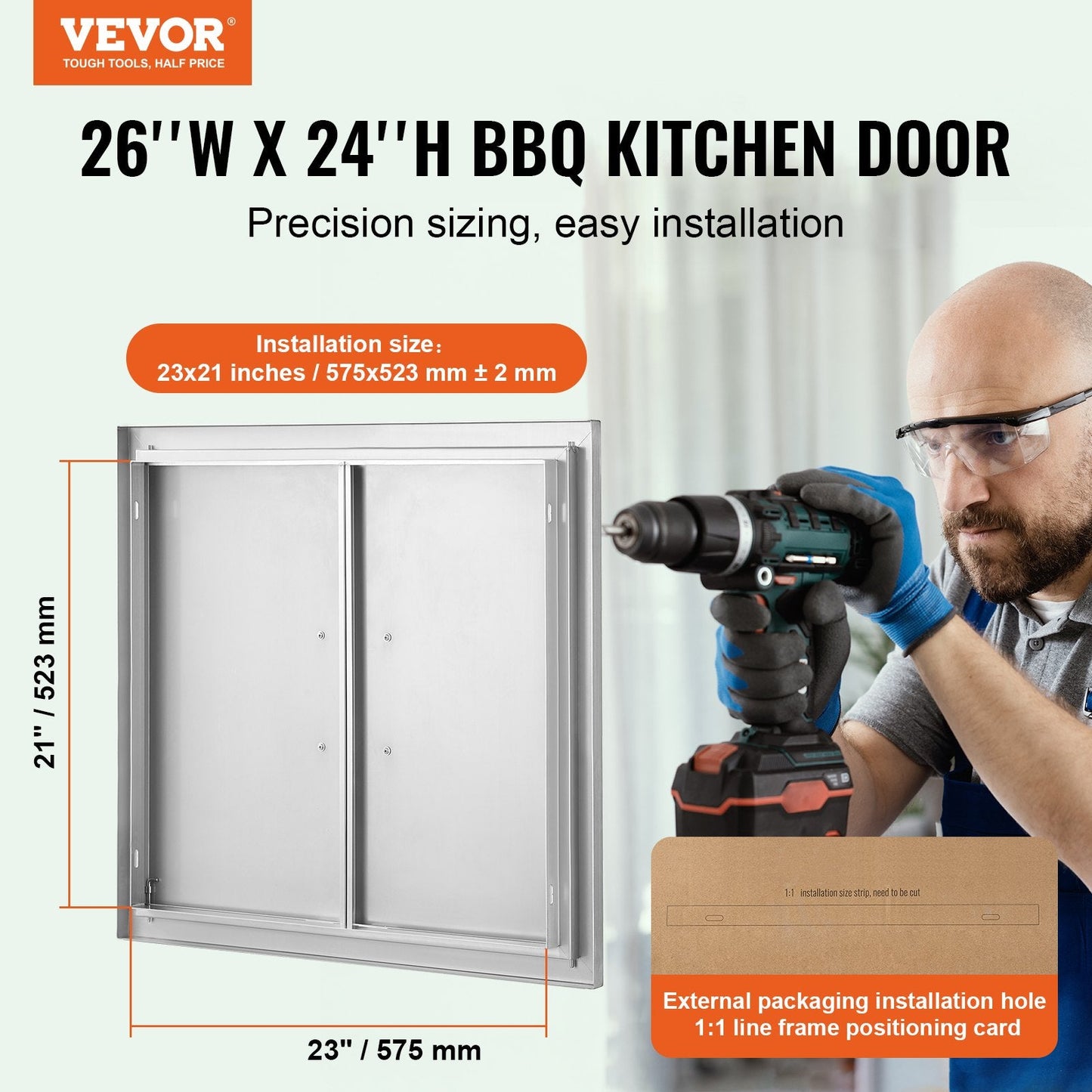 Stainless Steel Double Outdoor Kitchen Door, 0.66x0.61m, Easy Install
