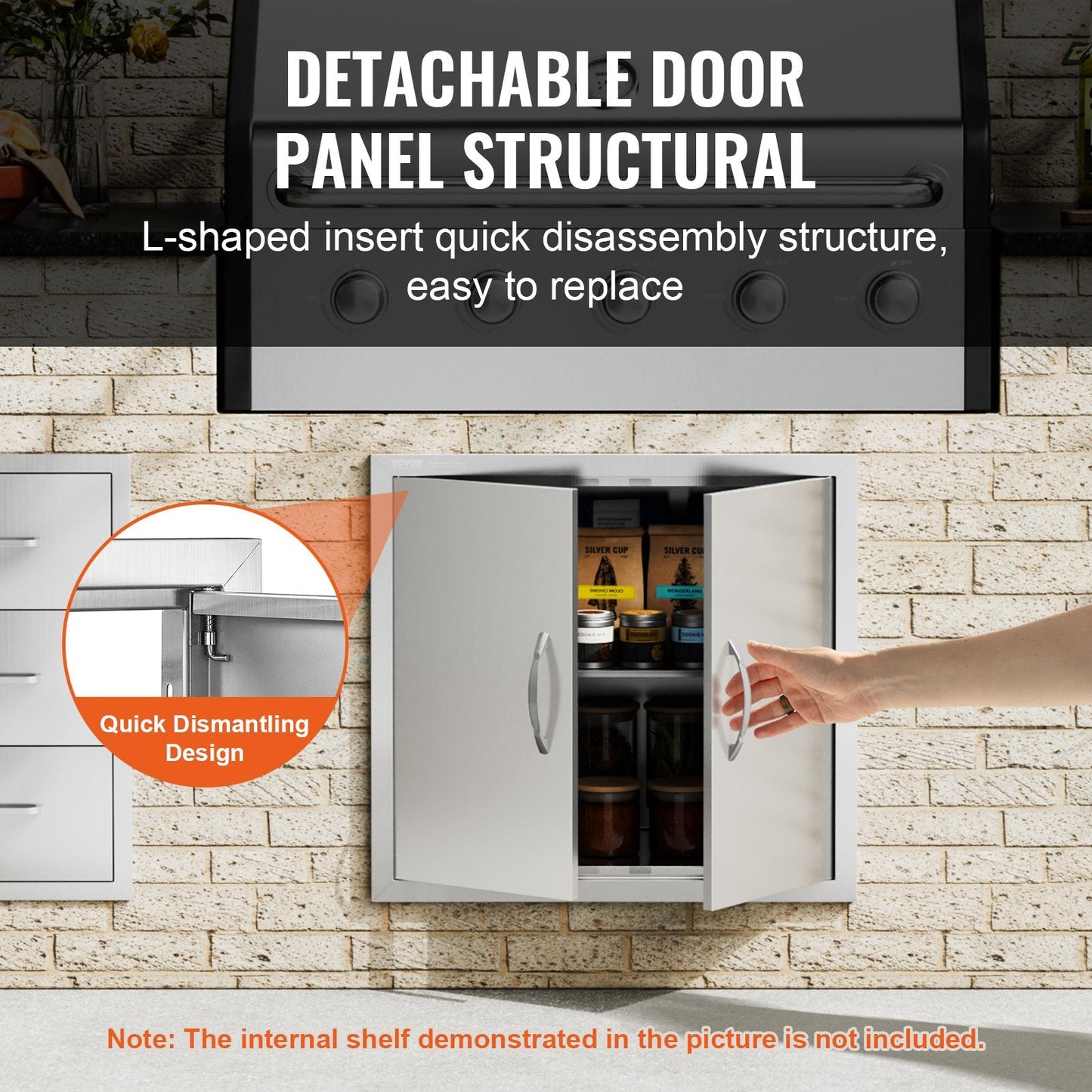 Stainless Steel Double Outdoor Kitchen Door, 0.66x0.61m, Easy Install