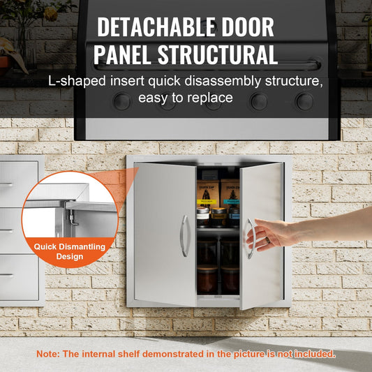 Stainless Steel Double Outdoor Kitchen Door, 0.66x0.61m, Easy Install
