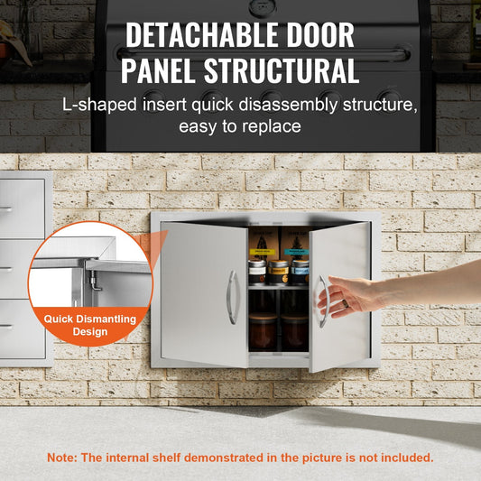 Stainless Steel Double BBQ Access Door, 0.7x0.5m for Outdoor Kitchen Cabinets