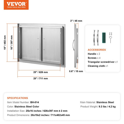 Stainless Steel Double BBQ Access Door, 0.7x0.5m for Outdoor Kitchen Cabinets