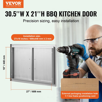 Stainless Steel Outdoor Double Access Door, 0.77x0.53m, for BBQ and Grilling Stations
