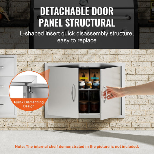 Stainless Steel Outdoor Double Access Door, 0.77x0.53m, for BBQ and Grilling Stations