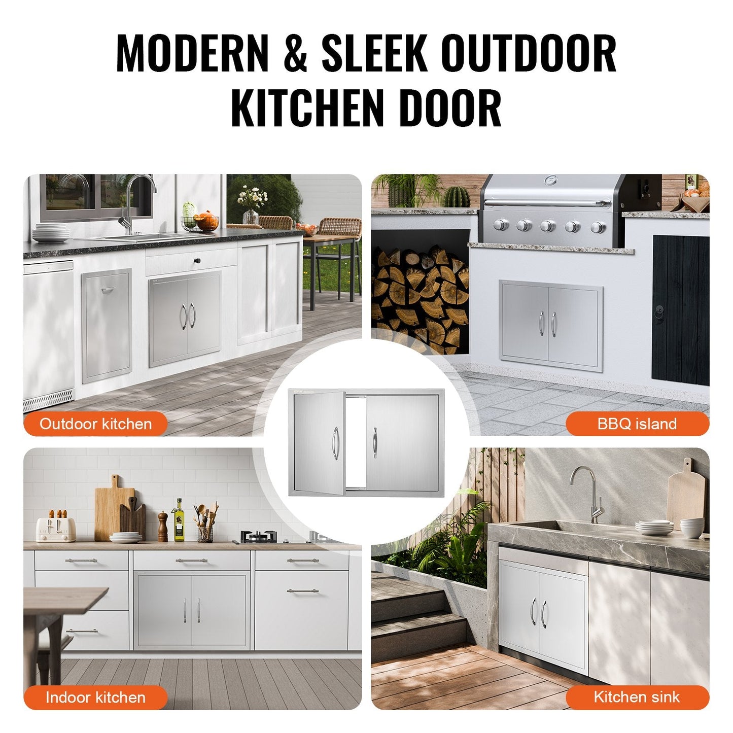 Stainless Steel Outdoor Double Access Door, 0.77x0.53m, for BBQ and Grilling Stations