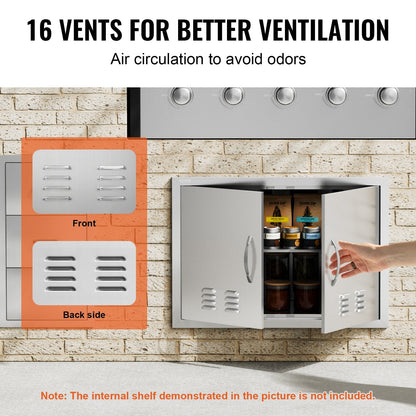 Stainless Steel Outdoor Kitchen Double Access Door, 0.76x0.53 m, with Vents