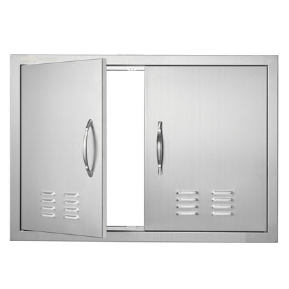 Stainless Steel Outdoor Kitchen Double Access Door, 0.76x0.53 m, with Vents