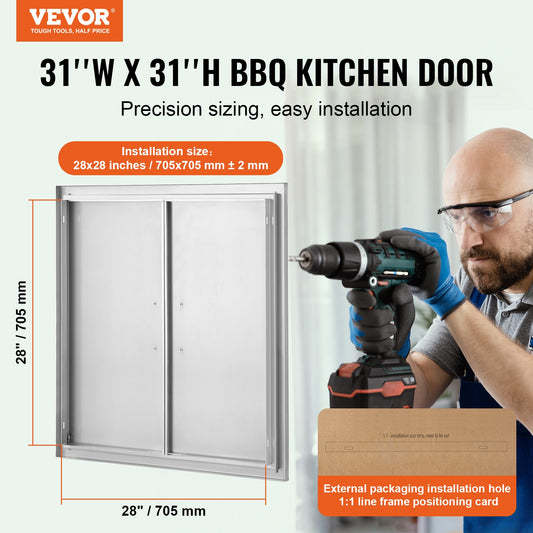 VEVOR BBQ Access Door, 790x790 mm Double Outdoor Kitchen Door, Stainless Steel Flush